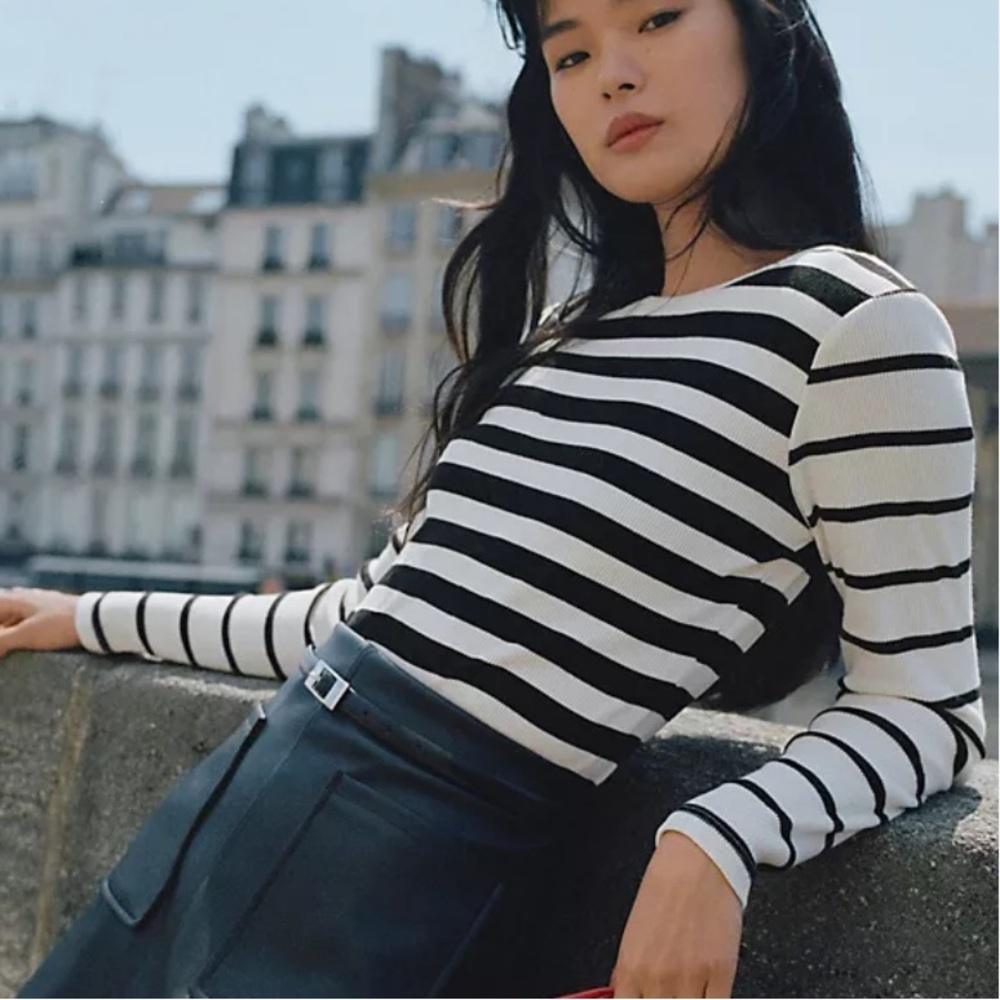 Anthropologie T. La Long Sleeve Mixed Stripes Tee